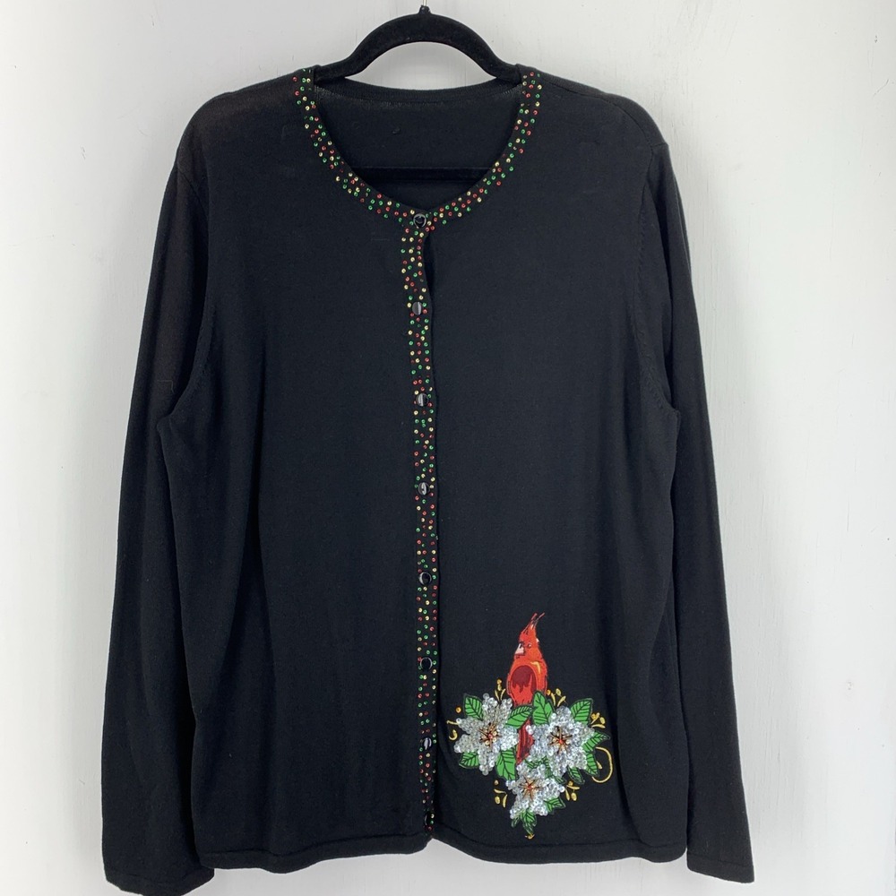 Vintage Designers Originals Womens XL Cardigan Sweater Christmas Holiday Sparkle